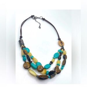 Silpada 925 Sterling Turquoise Tigers Eye Quartz Necklace Leather | #N1858